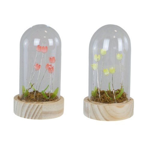 CUPOLETTA VETRO PICCOLA CON FIORI LED 2 ASSORTITI D.8.5 H.14